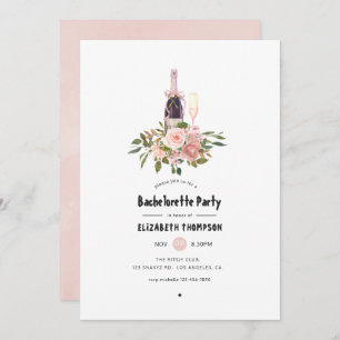 Blush and Roos Gold Floral Bachelorette Party Kaart