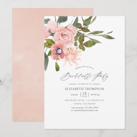 Blush and Roos Gold Floral Bachelorette Party Kaart (Voorkant / Achterkant)