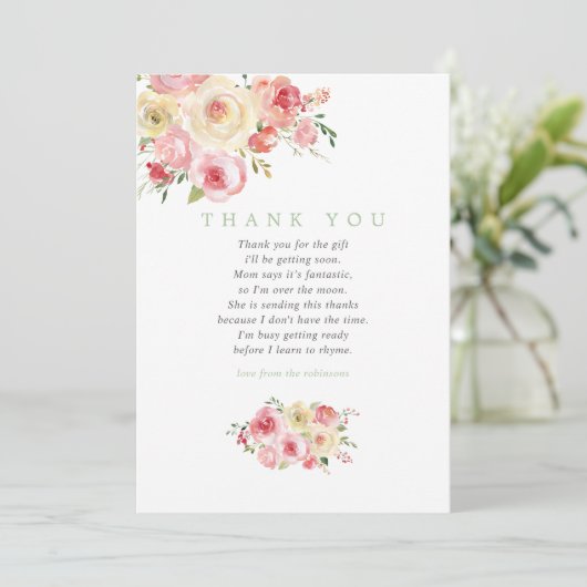 Blush and Sage Floral Baby shower Dank je wel Bedankkaart (Staand voorkant)