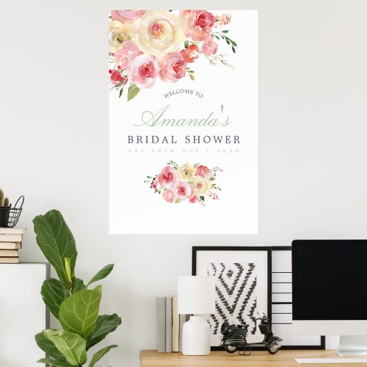 Blush and Sage Floral Vrijgezellenfeest Welcome Poster (Thuiskantoor)