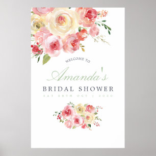 Blush and Sage Floral Vrijgezellenfeest Welcome Poster