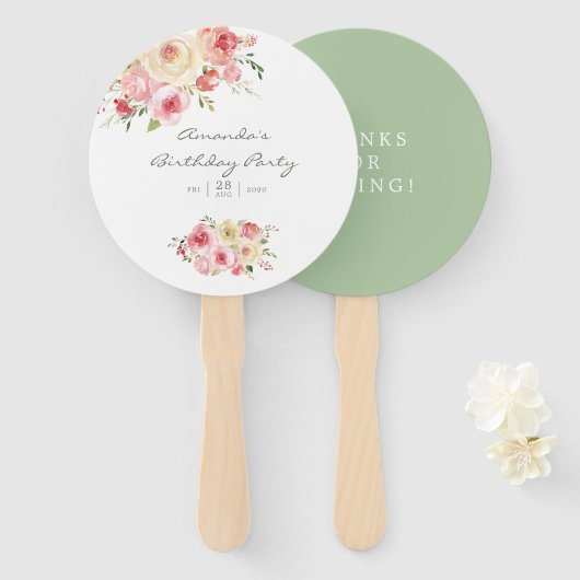 Blush and Sage Green Floral Birthday Party Handwaaier (Voorkant en achterkant)