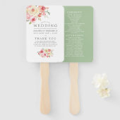 Blush and Sage Green Floral Wedding Programme Handwaaier (Voorkant en achterkant)