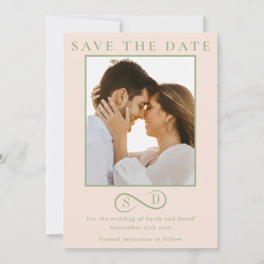 Blush and Sage Infinity Wedding Minimalist Modern Save The Date (Voorkant)