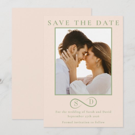 Blush and Sage Infinity Wedding Minimalist Modern  Save The Date (Voorkant / Achterkant)