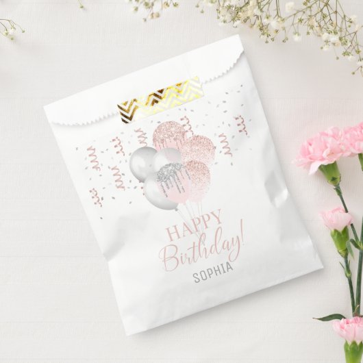 Blush and Silver Balloons Birthday Bedankzakje (Gezegeld)