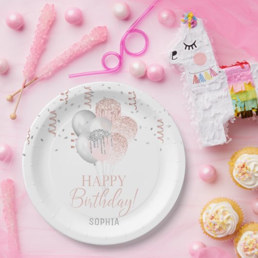 Blush and Silver Balloons Birthday  Papieren Bordje (Feest)