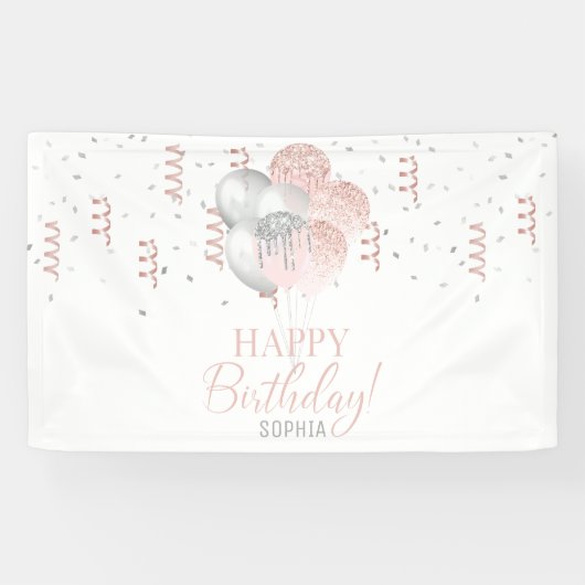 Blush and Silver Balloons Birthday  Spandoek (Horizontaal)
