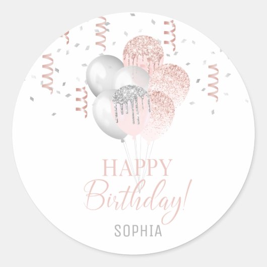 Blush and Silver Birthday Ronde Sticker (Voorkant)