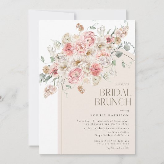 Blush and White Floral Arch Bridal Brunch Kaart (Voorkant)