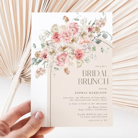 Blush and White Floral Arch Bridal Brunch Kaart