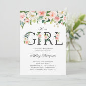 Blush and White Flowers Het is een meisje Baby sho Kaart (Staand voorkant)