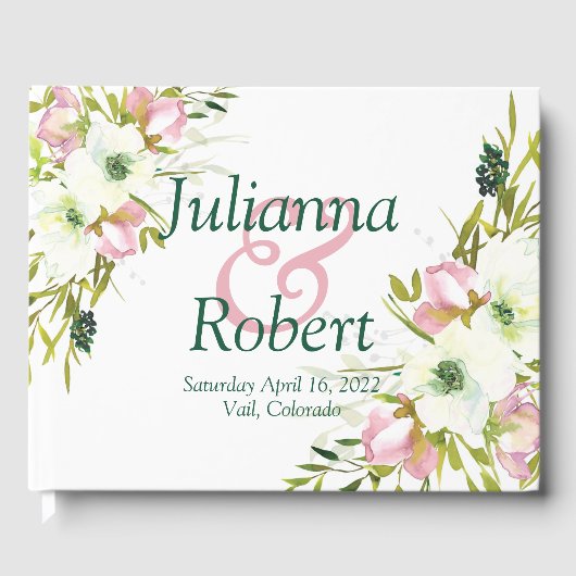 Blush and white waterverf floral bruiloft gast gastenboek (Voorkant)