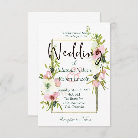 Blush and white waterverf floral bruiloft invitata kaart (Voorkant / Achterkant)