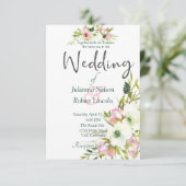 Blush and white waterverf floral bruiloft invitata kaart (Staand voorkant)