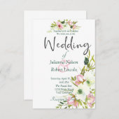 Blush and white waterverf floral bruiloft invitata kaart (Voorkant / Achterkant)