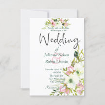 Blush and white waterverf floral bruiloft invitata