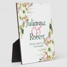 Blush and white waterverf floral bruiloft plaque fotoplaat
