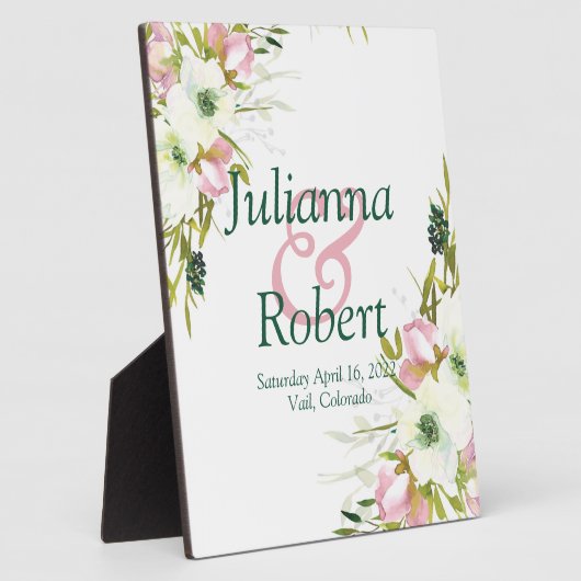 Blush and white waterverf floral bruiloft plaque fotoplaat (Zijkant)