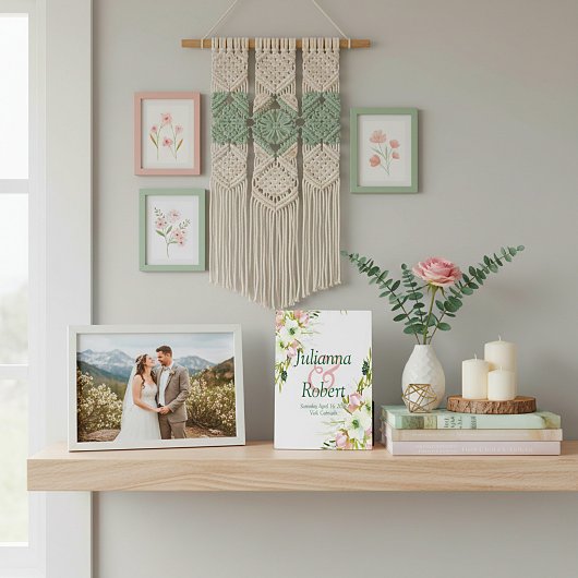 Blush and white waterverf floral bruiloft plaque fotoplaat