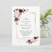 Blush and Wine Floral Gold Geometric Shape Weddens Kaart (Staand voorkant)