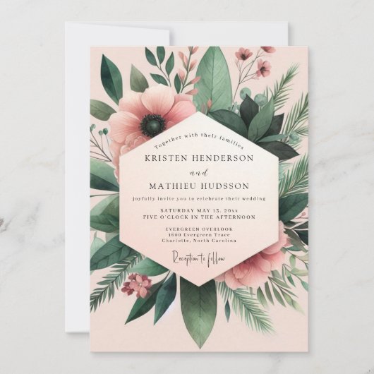 Blush Anemone Botanical Wedding Kaart (Voorkant)