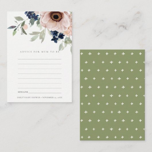 Blush Anemone Floral Advisate for Mum Baby shower  Informatiekaartje (Voorkant / Achterkant)