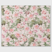 Blush Antiek Redouté Rozen Branch op roze patroon Cadeaupapier (Vlak)