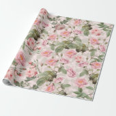 Blush Antiek Redouté Rozen Branch op roze patroon Cadeaupapier (Uitgerold)