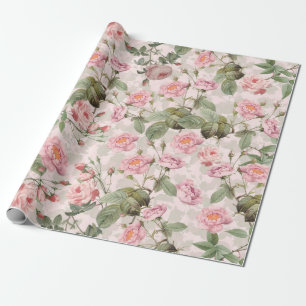 Blush Antiek Redouté Rozen Branch op roze patroon Cadeaupapier