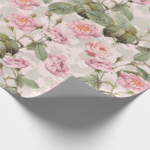 Blush Antiek Redouté Rozen Branch op roze patroon Cadeaupapier (Hoek)