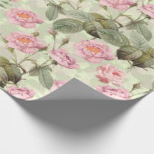 Blush Antiek Redouté Rozen op groen patroon Cadeaupapier (Hoek)
