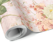 Blush Antiek Redouté Rozen op roze patroontje Cadeaupapier (Rol Hoek)