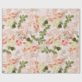 Blush Antiek Redouté Rozen op roze patroontje Cadeaupapier (Vlak)