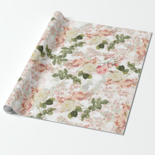 Blush Antiek Redouté Rozen op wit patroon Cadeaupapier