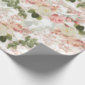 Blush Antiek Redouté Rozen op wit patroon Cadeaupapier (Hoek)