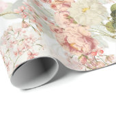 Blush Antiek Redouté Rozen op wit patroon Cadeaupapier (Rol Hoek)