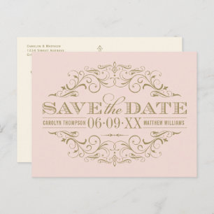  Blush Antiek Vlaanderen Sla de datum op Aankondigingskaart