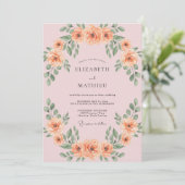 Blush Apricot Bladerige Trouw Kaart (Staand voorkant)