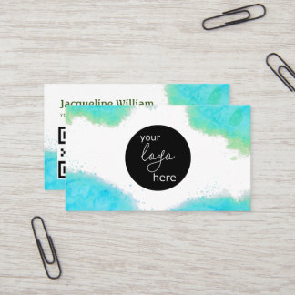 Blush Aqua Waterverf Aangepaste Logo QR-code Visitekaartje