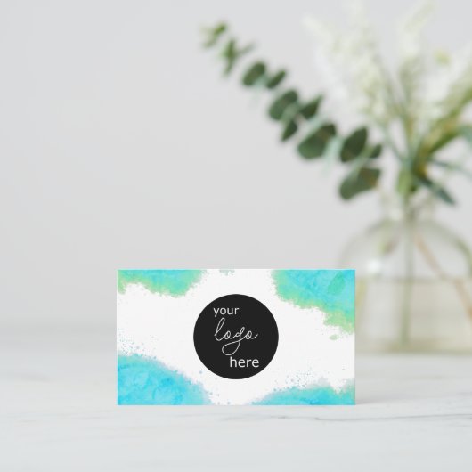 Blush Aqua Waterverf Aangepaste Logo QR-code Visitekaartje (Staand voorkant)