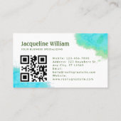 Blush Aqua Waterverf Aangepaste Logo QR-code Visitekaartje (Achterkant)