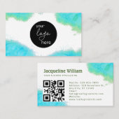 Blush Aqua Waterverf Aangepaste Logo QR-code Visitekaartje (Voorkant / Achterkant)