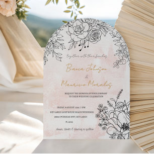 Blush Arch Waterverf met Elegant Black Line Flor Kaart