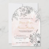 Blush Arch Waterverf met Elegant Black Line Flor Kaart (Voorkant)