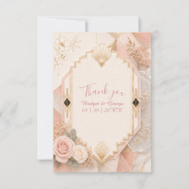 Blush Art Deco bloemige geometrische Trouw Elegant Bedankkaart