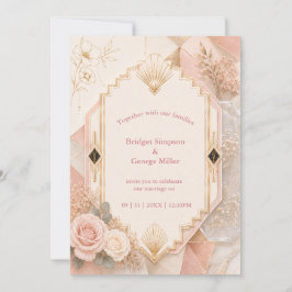 Blush Art Deco bloemige geometrische trouw Elegant Kaart