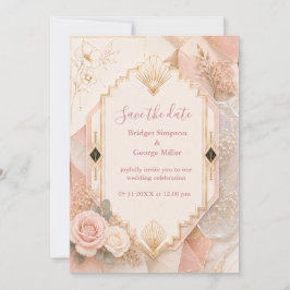 Blush Art Deco bloemige geometrische Trouw Elegant Kaart