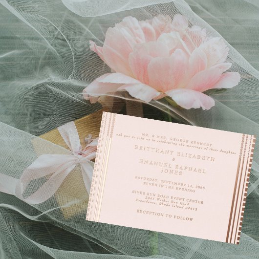 Blush Art Deco bruiloft Roos Gold Folie Uitnodiging