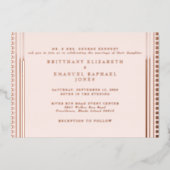 Blush Art Deco bruiloft Roos Gold Folie Uitnodiging (Voorkant)